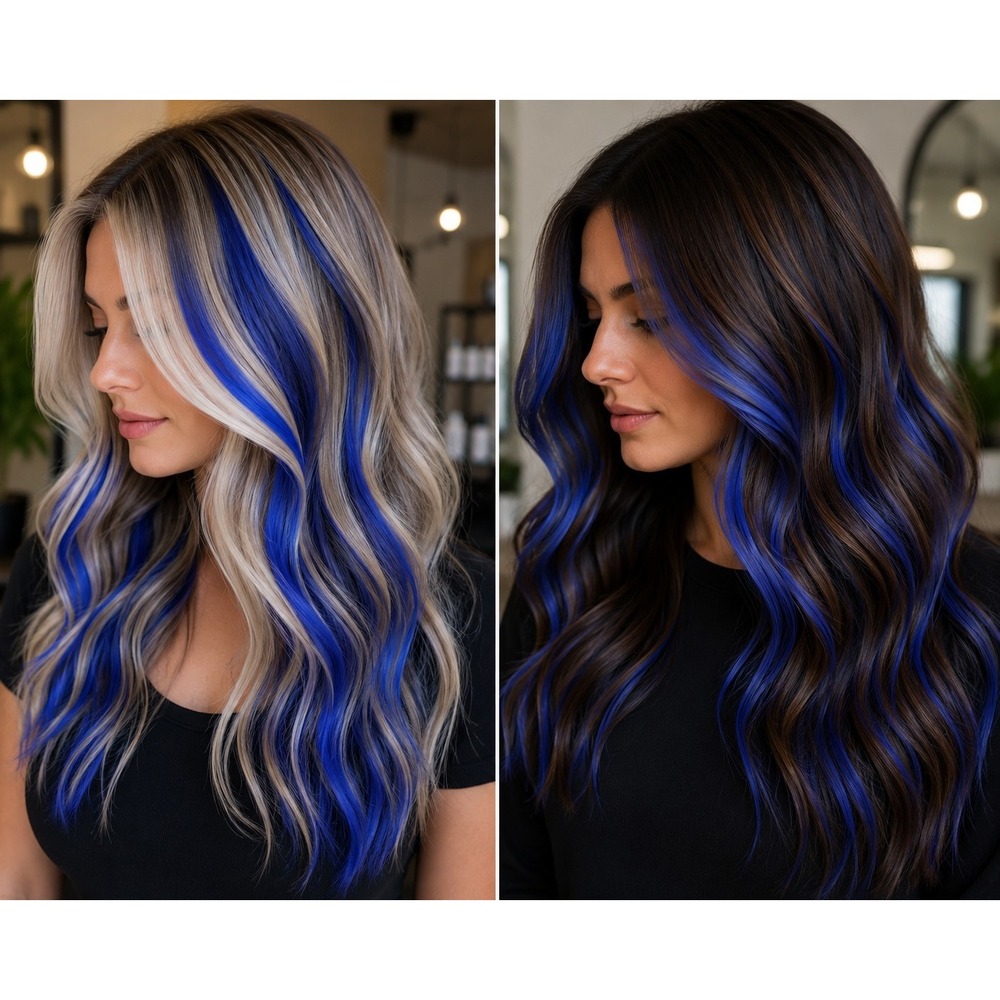 Hotheads X132 Fantasy Hair Extensions 12 Pcs Tape 16"-18" Color HB13 Ocean Blue - Picture 2 of 11